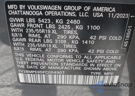 2023 Volkswagen Id.4 Standard from USA, damaged, VIN 1V2BMPE85PC054907